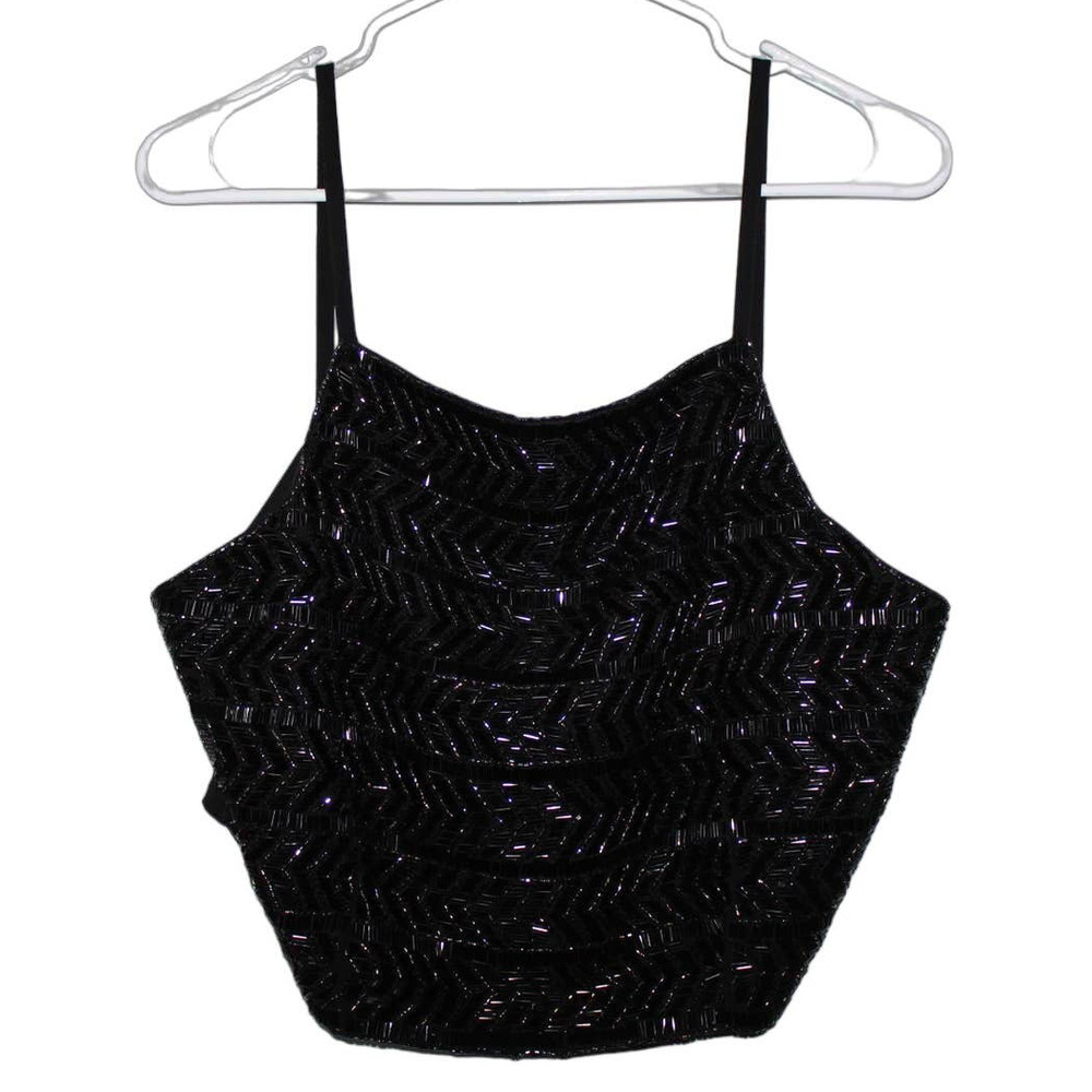 Women's Topshop Black Beaded Sleeveless Spaghetti Strap Crop Top Shirt Size 12